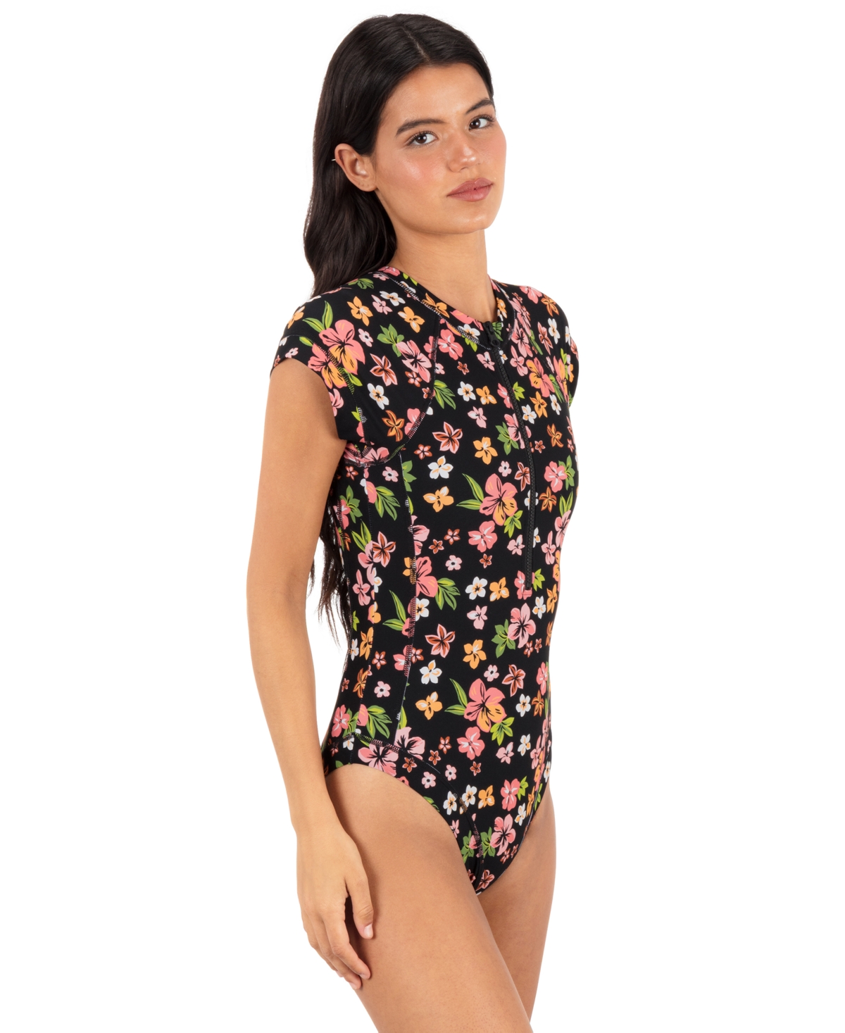 Hurley Women's Crewneck Max Hibiscus Dream Floral Print Surf Swimsuit