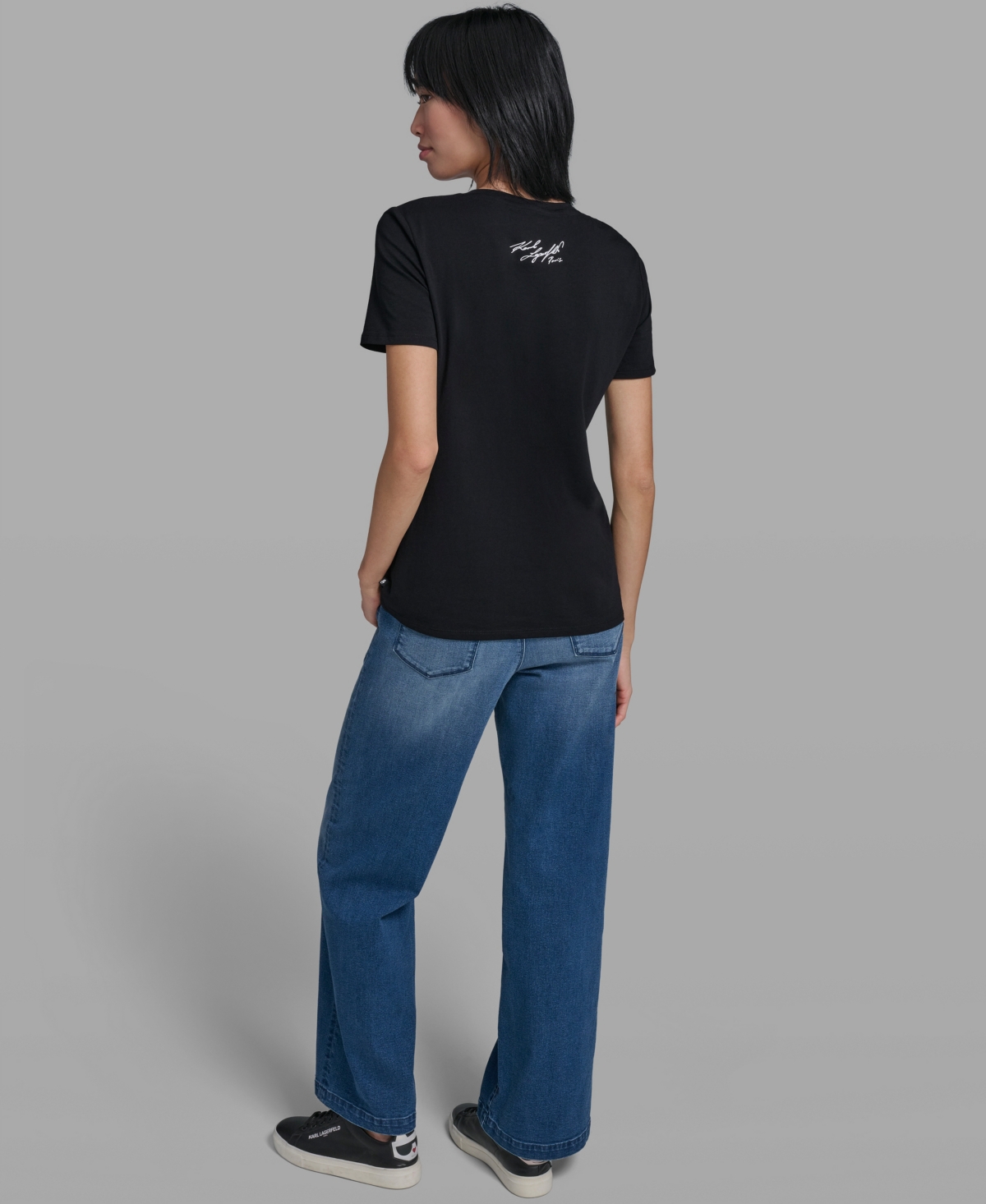 Karl Lagerfeld Paris Women's Crewneck Denim Flower T-Shirt