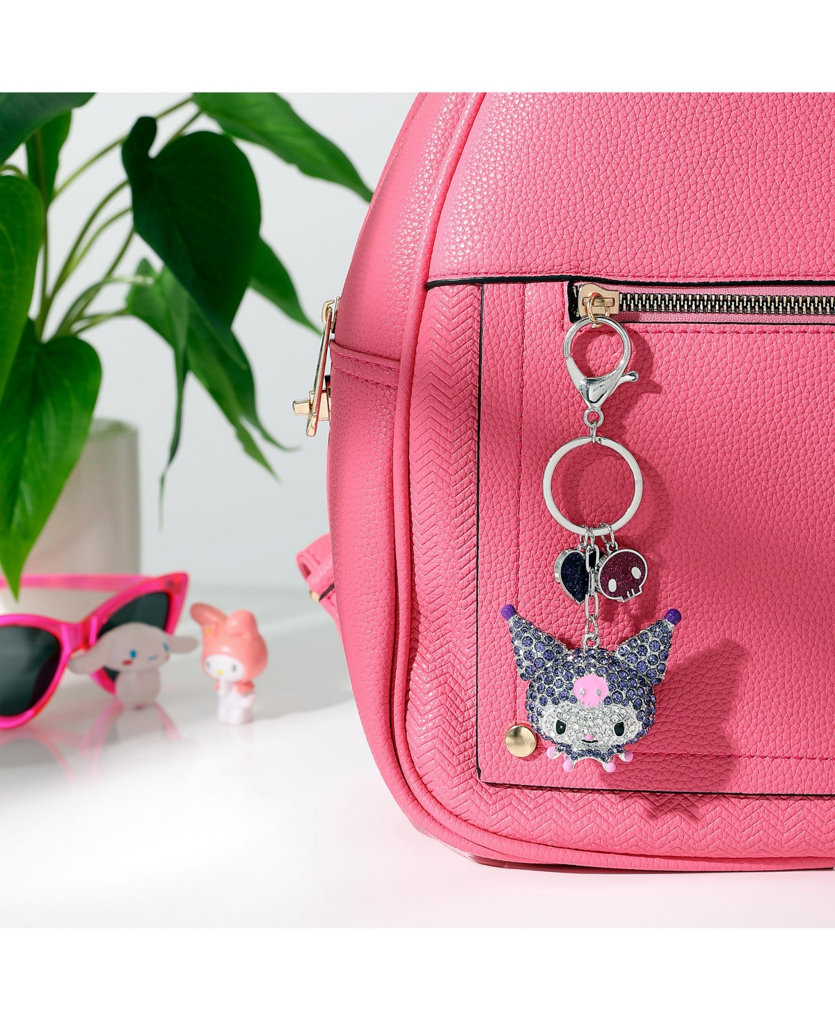Hello Kitty Sanrio Kuromi Crystal Keychain with Skull & Heart Charms