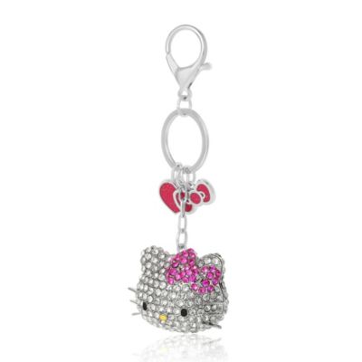 Sanrio Crystal Keychain with Pink Bow & Heart Charm