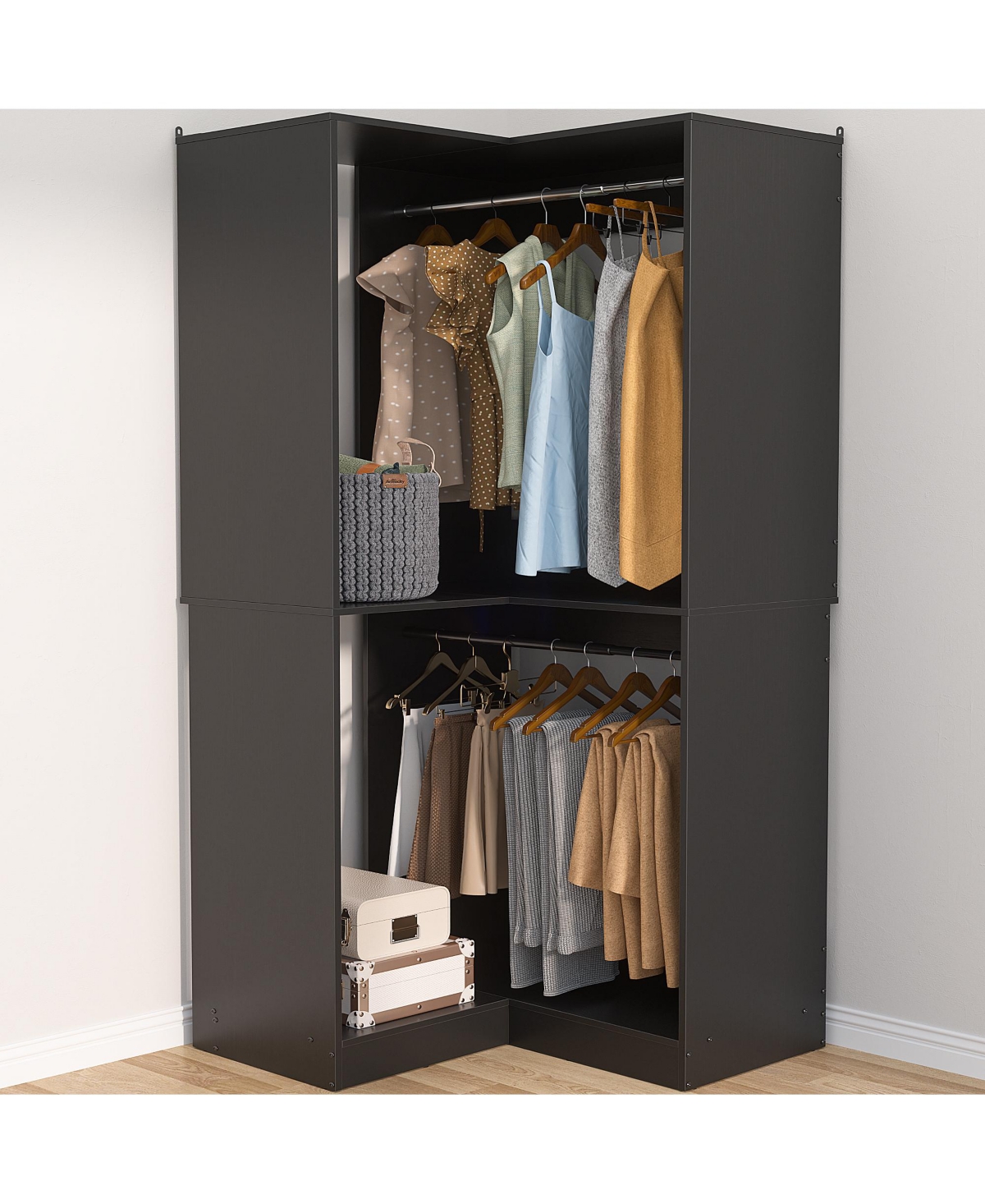 Aheaplus Freestanding Corner Closet Organizer with Hanging Rods, Space-saving System for Walk-in