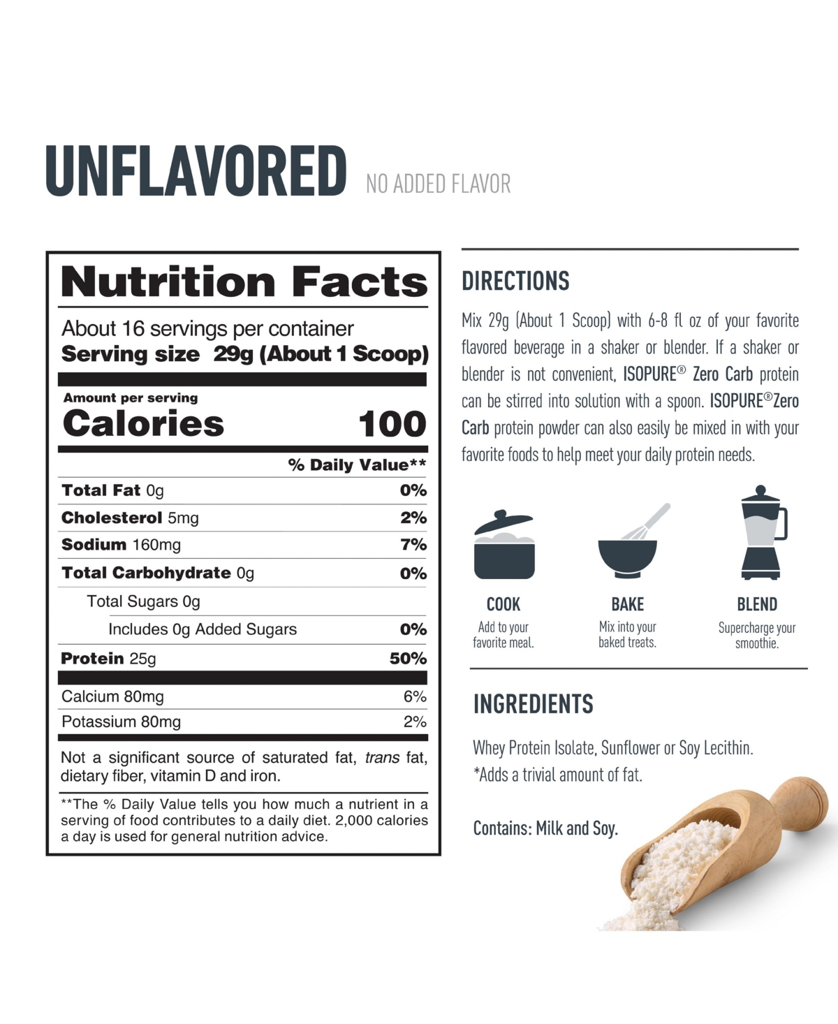 Isopure Zero Carb 100% Pure Whey Isolate Protein Powder, Unflavored, 25g Protein, 16 Servings Tub