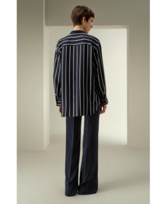 Women's Silk Twill Striped Button-Down Shirt