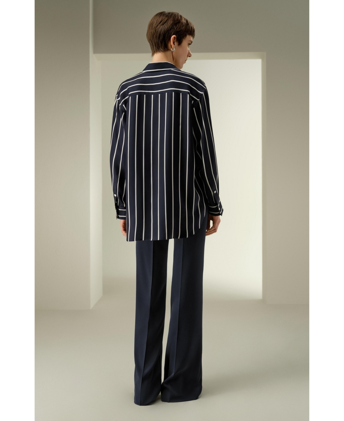 Lilysilk Women's Silk Twill Striped Button-Down Shirt