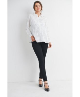 Maternity Button Down Polka Dot Long Sleeve Nursing Top
