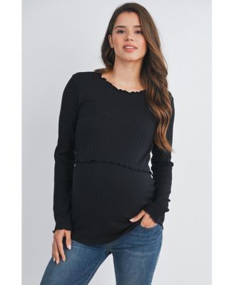 Maternity Long Sleeve Ribbed Double Layer Nursing Top