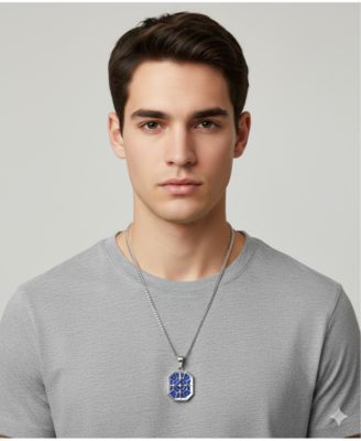 Stainless Steel, Compass w/ Black CZ Necklace