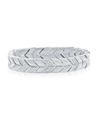 Stainless Steel, Polished & Matte CZ Chevron Design Bracelet