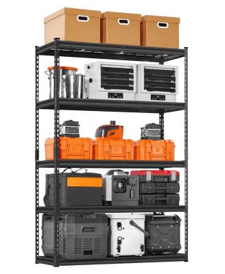 5-Tier Storage Shelves, 2500-Lb Capacity, 18"D x 48"W x 72"H, Adjustable Heavy-Duty Utility Rack, Black