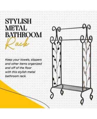 Black Metal with Gold Leaf Free Towel Rack Stand with Shelf