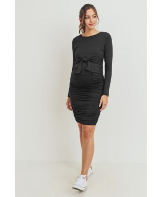 Maternity Front Tie Crew Neck Side Ruched Nursing Dress