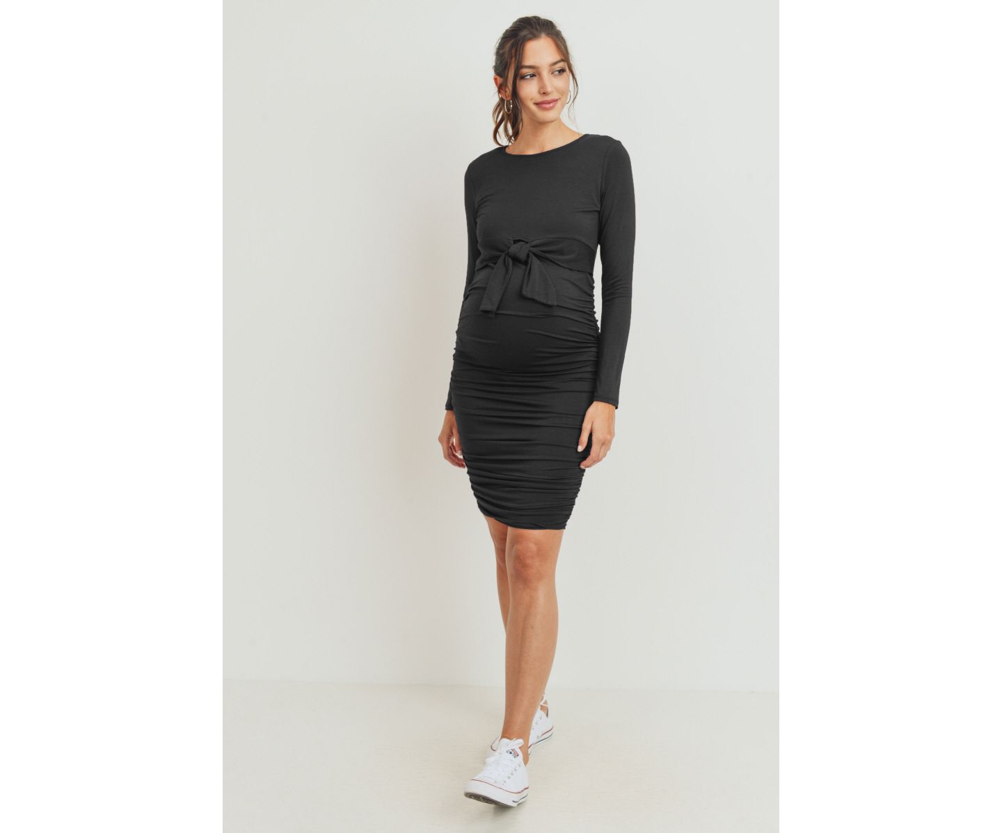 Женское платье Hello Miz Front Tie Crew Neck Side Ruched Nursing, цвет: Чёрный — фото 4