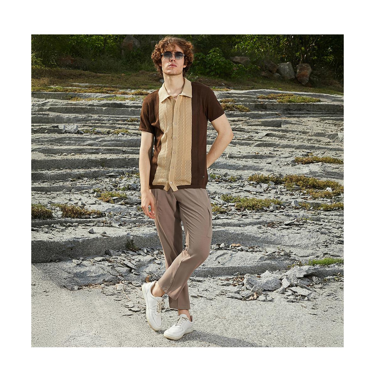 Campus Sutra Men's Block-Knit Slim-Fit Shirt