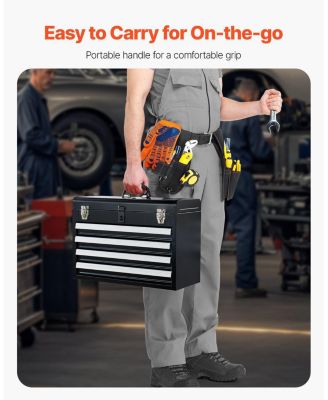 Metal Tool Box, 20.5", Portable 4-Drawer Tool Chest, EVA Liners, Locking Ball-Bearing Slides, Powder-Coat