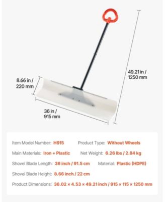 Snow Pusher Shovel, 36", HDPE Blade w/ Metal Edge, Segmented Handle, Ergonomic Grip, Driveway/Garden