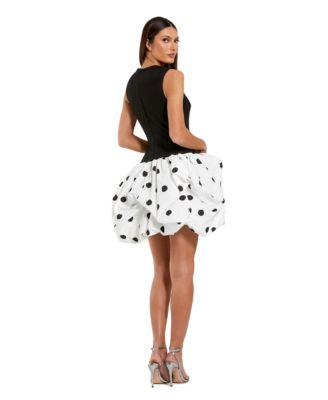 Women's Sleeveless Crepe Mini Dress With Polka Dot Skirt