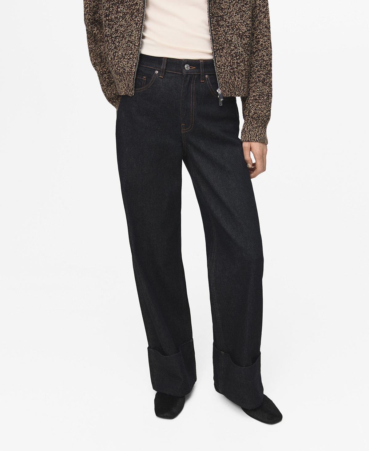 Mango Women's Turned-Up Straight Jeans view 1 — MAYCSS fashion products