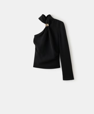 Women's Metallic Detail Asymmetrical Blouse