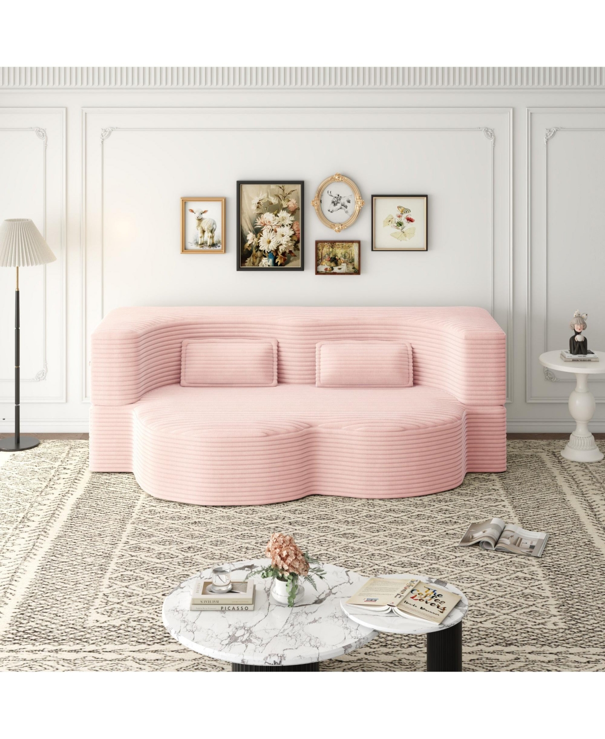 Boyel Living Modern Convertible Floor Sofa with 2 Pillows, Plush Corduroy Foam-Filled Sleeper Bed, 78" Full-Size Folding Mattre