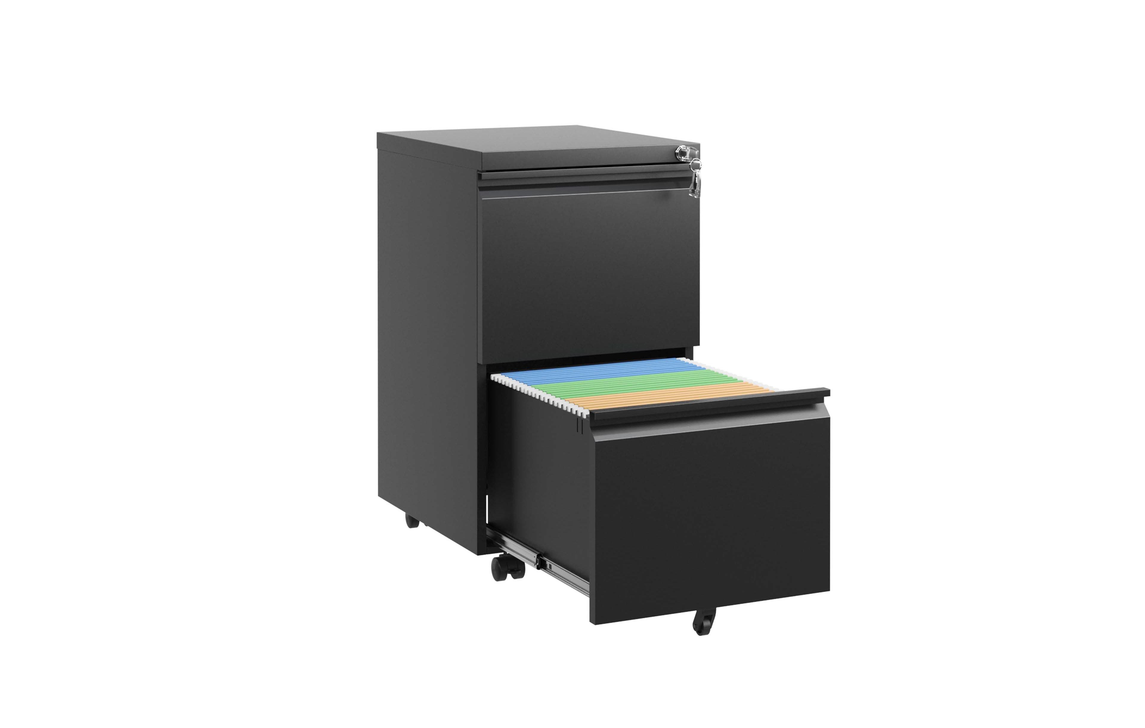 Boyel Living 2 Drawer Metal Mobile File Cabinet, Rolling File Cabinet with Lock for Hanging Legal/Letter/A4 Size, Fully Assembled Except Wheels