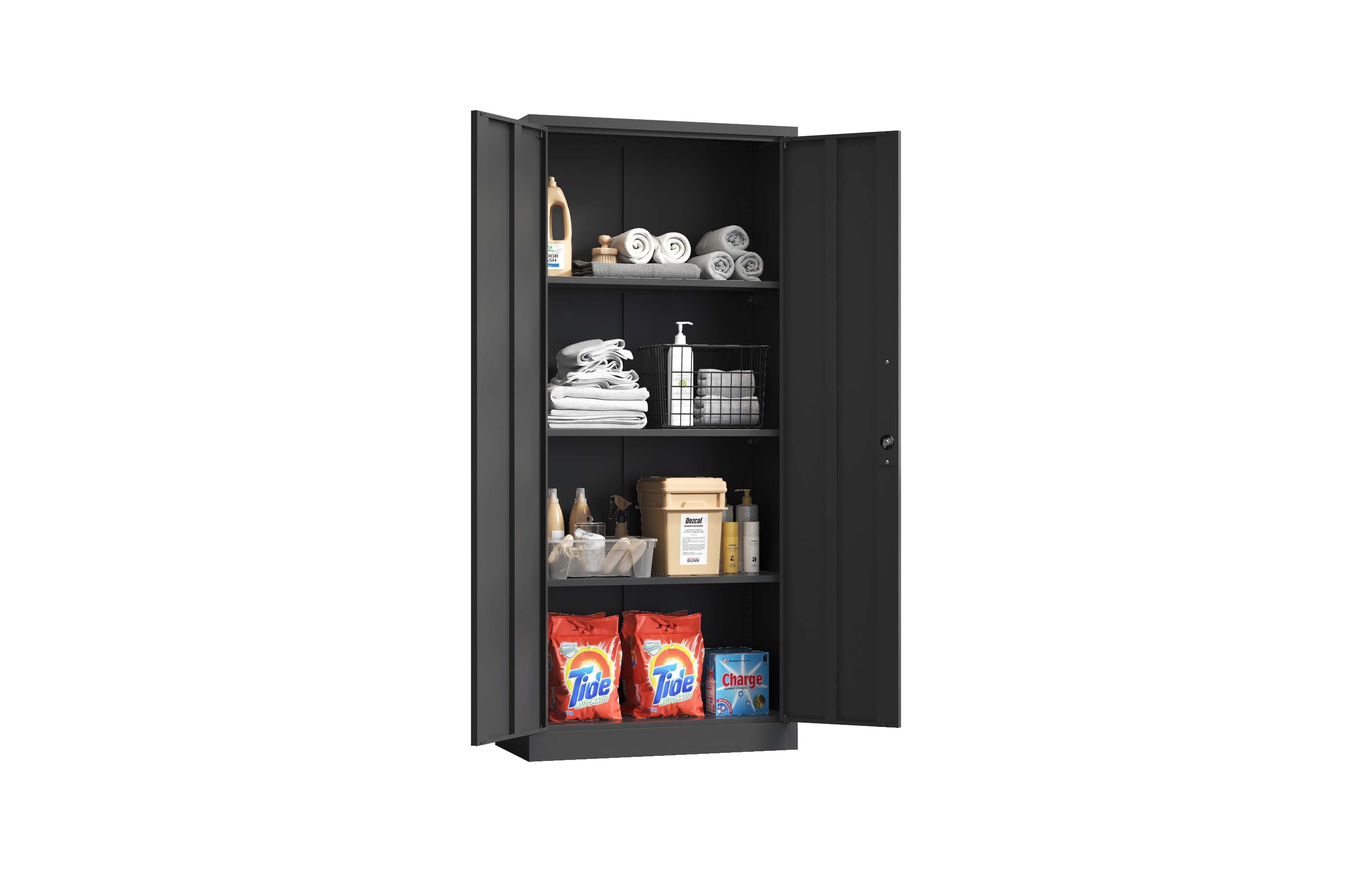 Boyel Living 71"H Metal Garage Storage Cabinet, Black Tool Steel Locking Cabinet with Doors and 3 Shelves