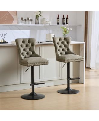 Set of 2 PU Swivel Bar Stools Adjustable Seat Height for Dining Pub