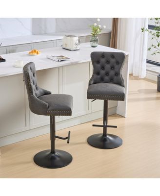 Set of 2 PU Swivel Bar Stools Adjustable Seat Height for Dining Pub