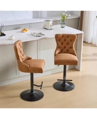 Set of 2 PU Swivel Bar Stools Adjustable Seat Height for Dining Pub