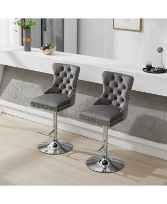 Set of 2 PU Swivel Bar Stools Adjustable Seat Height for Dining Pub