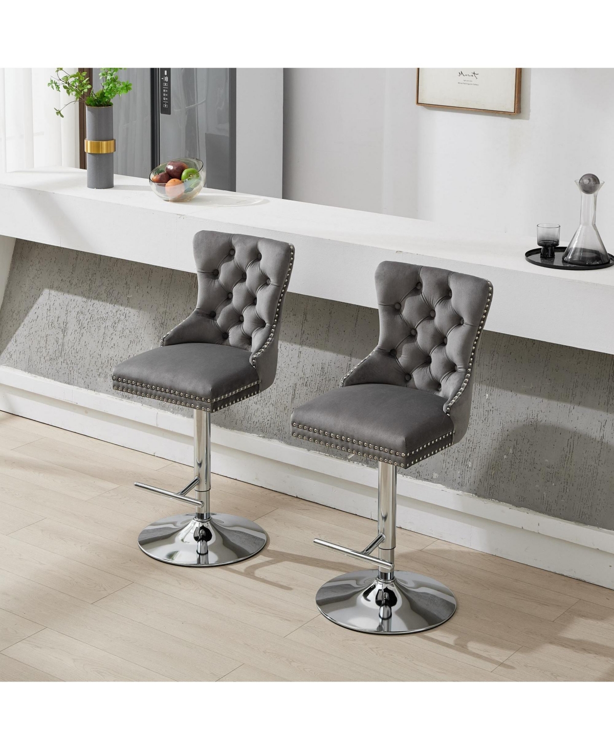 Boyel Living Set of 2 Pu Swivel Bar Stools Adjustable Seat Height for Dining Pub