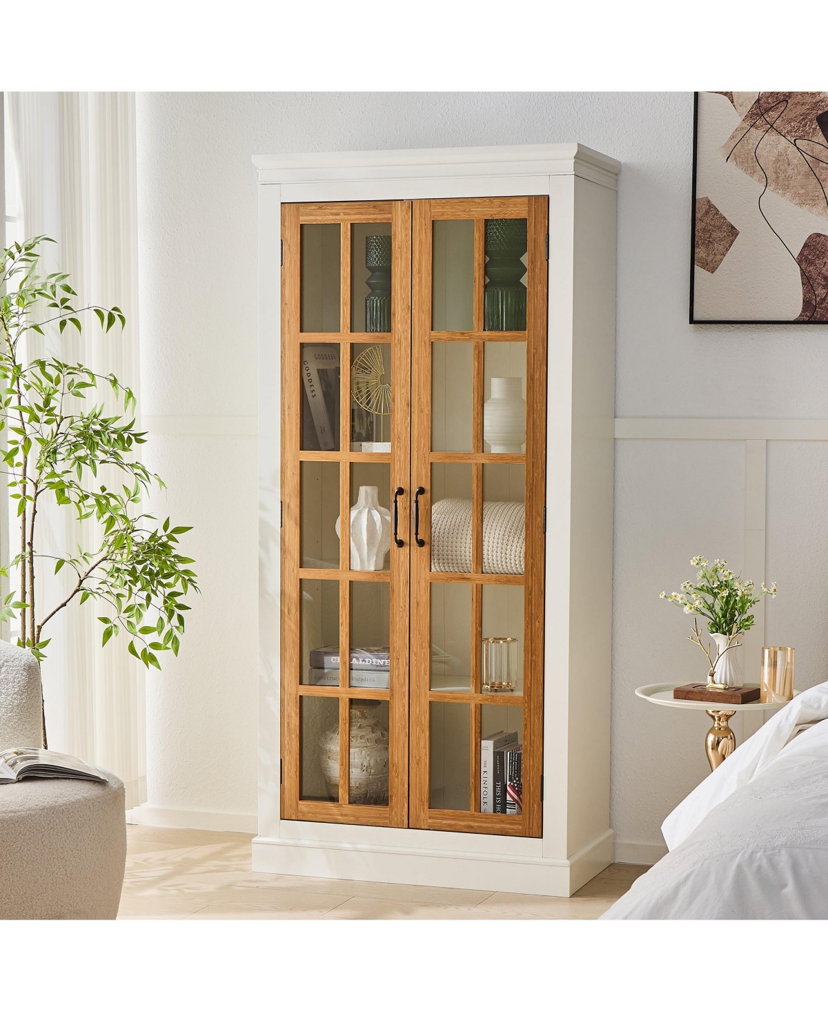 Boyel Living 71.2 Inches Freestanding Pantry Cabinet with Glass Doors and Adjustable Shelves