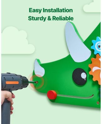 Dinosaur Activity Wall Busy Board, Montessori Sensory Wall Panel with 11 Activities for Kids Ages 3–12