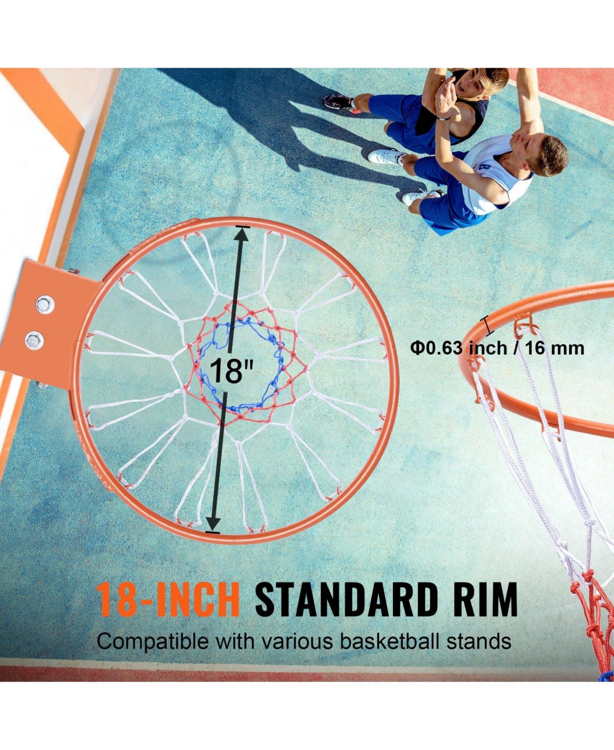 Mecale Basketball Rim Replacement, 18", Wall/Door Mount, Heavy-Duty Flex Rim w/ Net, Indoor/Outdoor