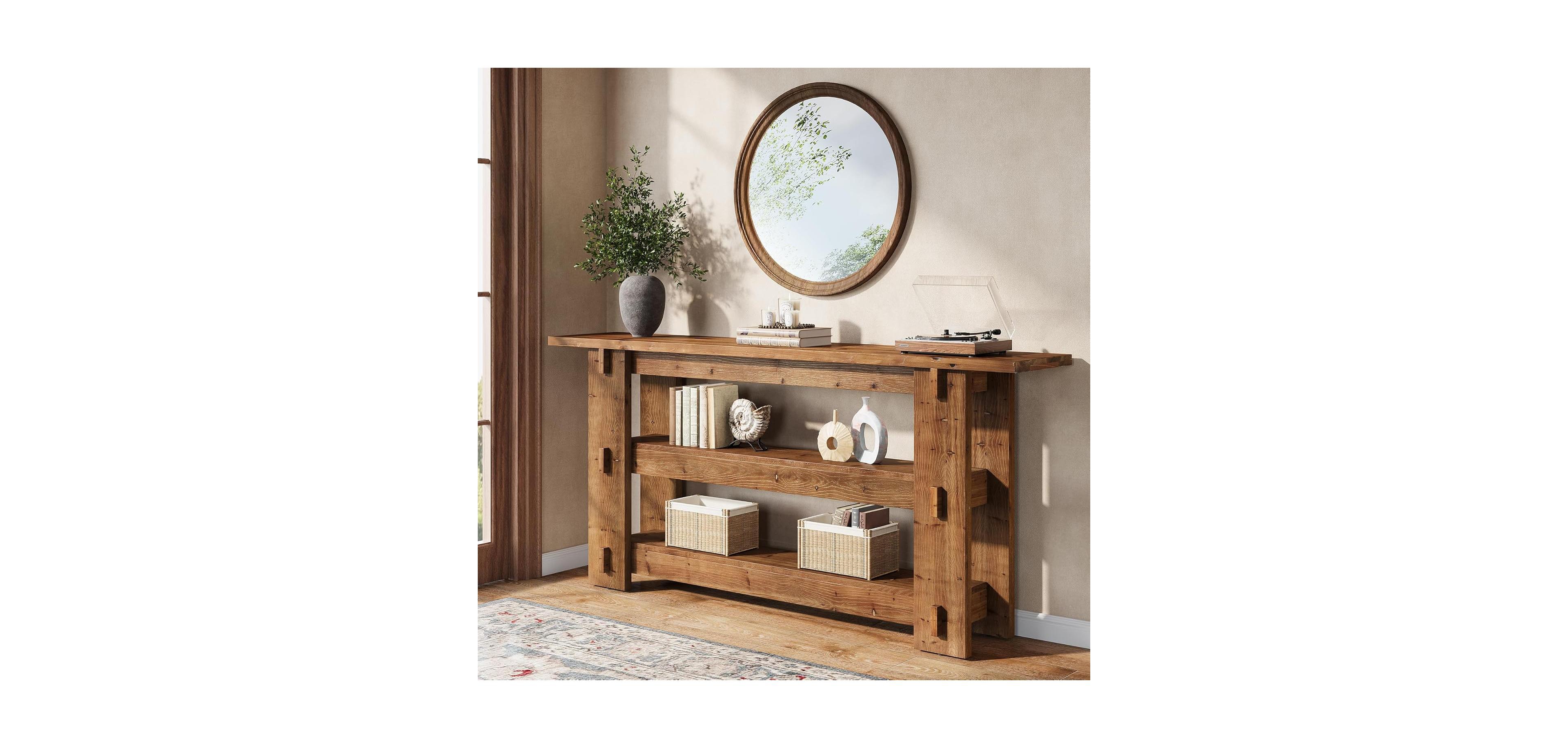 Tribesigns 63-Inch Solid Wood Console Table, 3-Tier Farmhouse