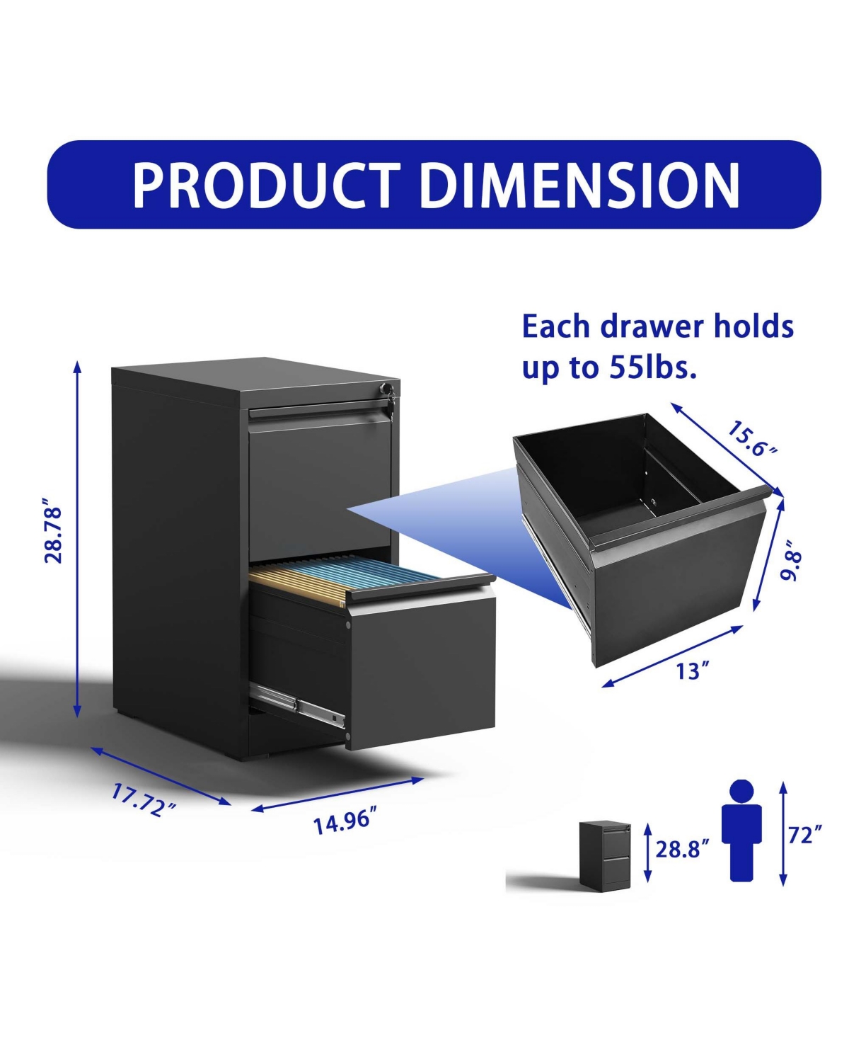 Boyel Living 2 Drawer Metal Vertical File Cabinet with Lock Office Home Steel Vertical File Cabinet for A4 Legal/Letter Size