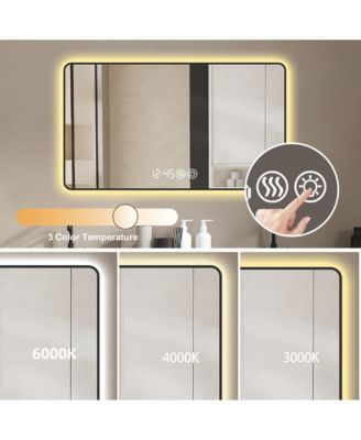 48x32 LED Bathroom Mirror, Wall Mount Anti-Fog Vanity Mirror with High-Definition Tempered Glass and Tri-Color Lighting for Wall Decor