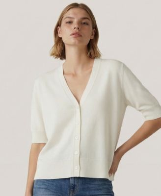 Women's Striped V-Neck Button-Front Cardigan