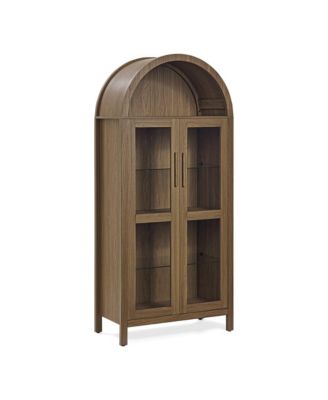 High Arched Storage Cabinet with Adjustable Glass Partitions and LED Lamp for Multi-Functional Use in Kitchens, Living rooms