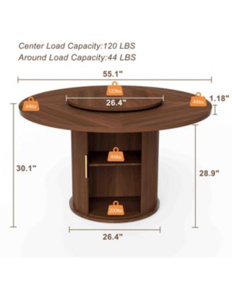55-Inch Round Dining Table for Six with Double-Tiered Storage Rack and Rotating Top