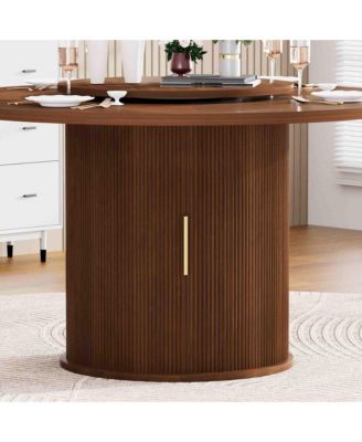 55-Inch Round Dining Table for Six with Double-Tiered Storage Rack and Rotating Top
