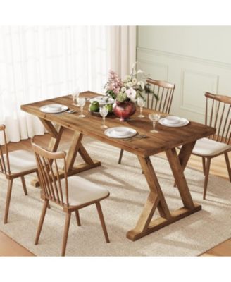 63" Solid Wood Farmhouse Dining Table for 4–6, Brown