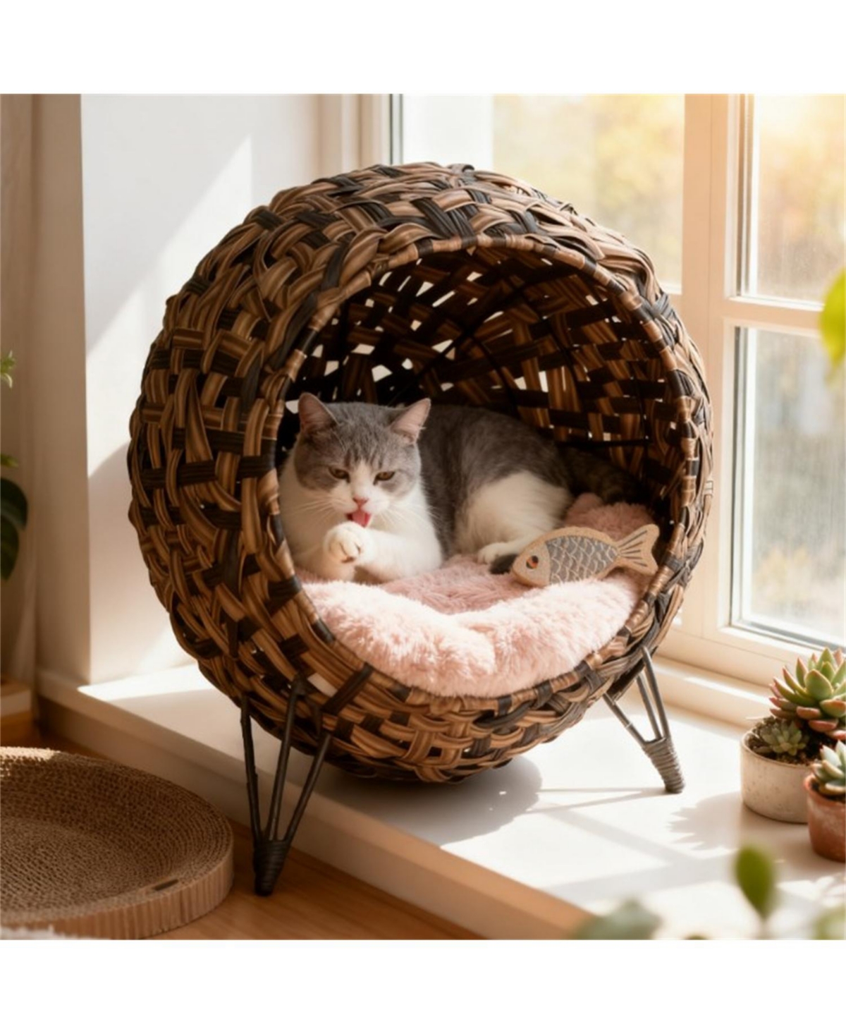 Aostirmotor Cat House Condo with Cushion in Brown