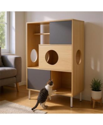 Cat House with Storage, Cat Litter Box Enclosure, Hidden Storage in Natural