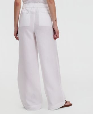 Women's 100% Linen Woven Pleated Wide-Leg Pants
