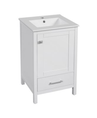 20 in. Modern Bathroom Vanity with Ceramic Sink, Soft-Close Drawer & Door, Double-Layer Door Organizer, Divider Drawer, Adjustable Foot Pads