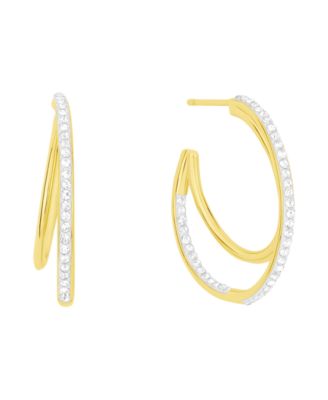 Crystal Double Row C Hoop Post Earrings