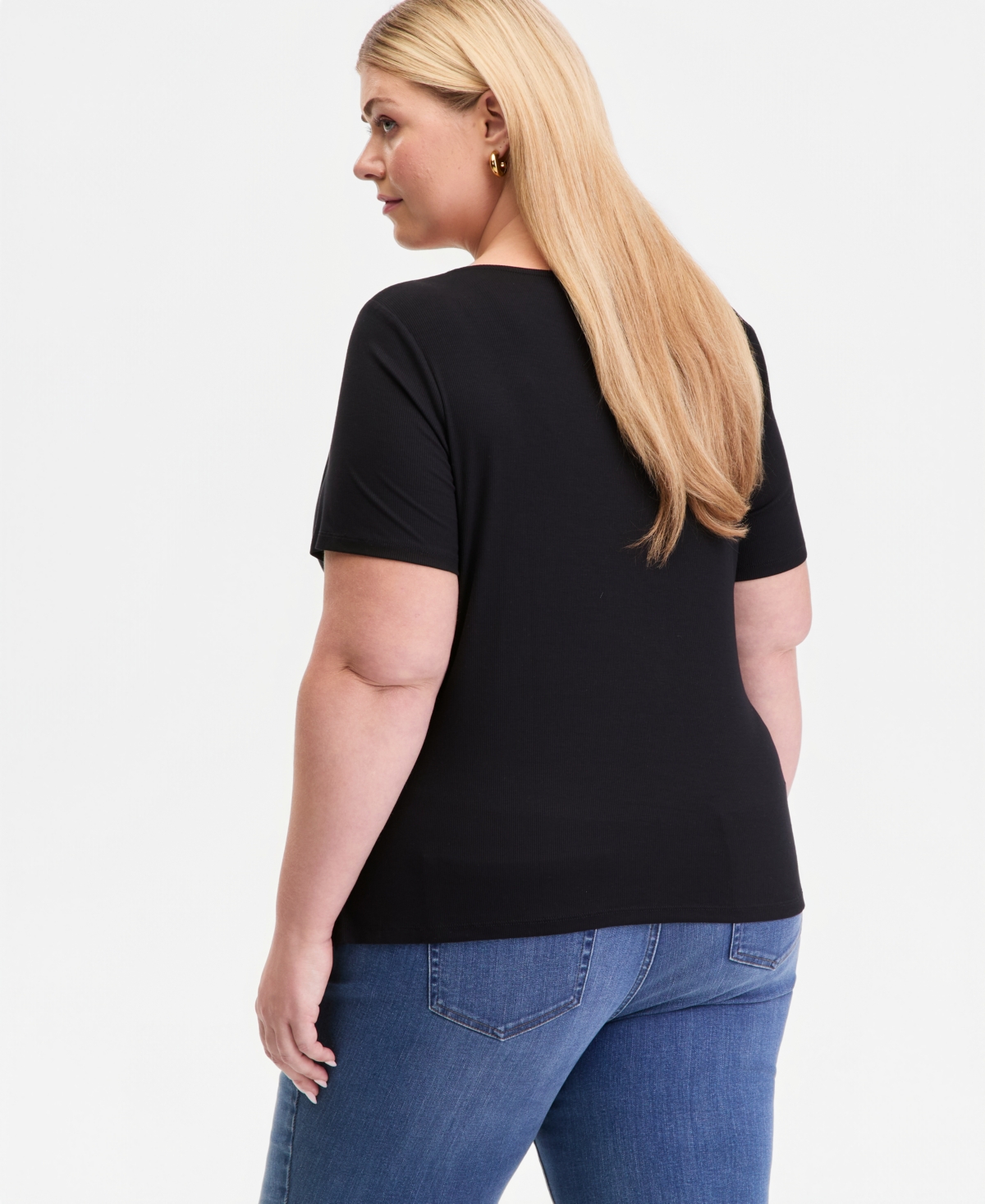 I.n.c. International Concepts Plus Asymmetric Neck Short-Sleeve Top, Macy's Exclusive