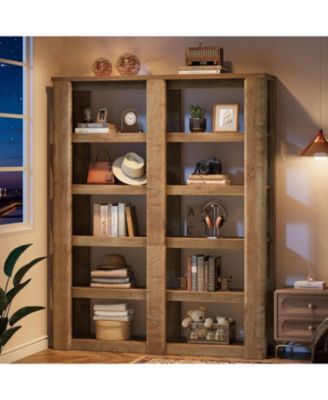 6-Tier Tall Bookshelf Set of 2, 71-Inch Farmhouse Bookcase with Storage Shelves, Freestanding Large Open Shelving Unit