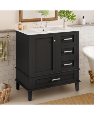 30 in. Wood Bathroom Vanity, Modern Bathroom Cabinet with Sink Combo Set, Soft-Closing Door and 3 Soft-Closing Drawers