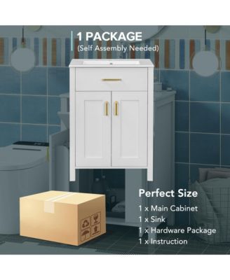 24 in. Bathroom Vanity Combo with Ceramic Sink, Luxurious Space-Saving Vanity with 2 Soft Close Doors